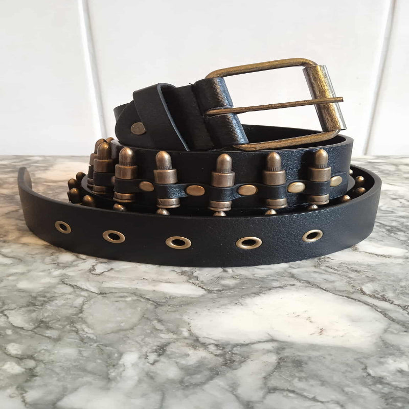 Ceinture noire fausses munitions cuivre