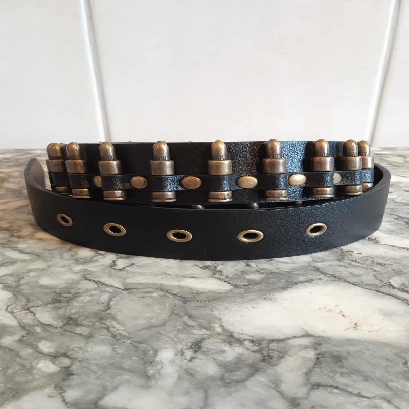 Ceinture noire fausses munitions cuivre