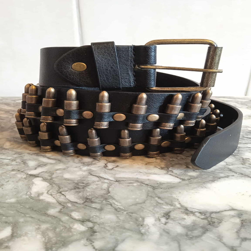 Ceinture noire fausses munitions cuivre